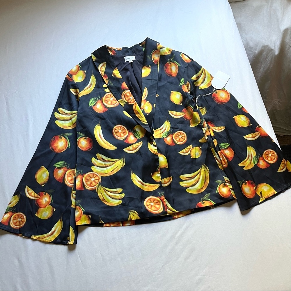 NWT SONG OF STYLE navy fruit banana lemon orange print one button‎ blazer jacket